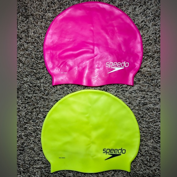 2 Speedo Adult Silicone Swim Caps Pink & Neon - Picture 2 of 3